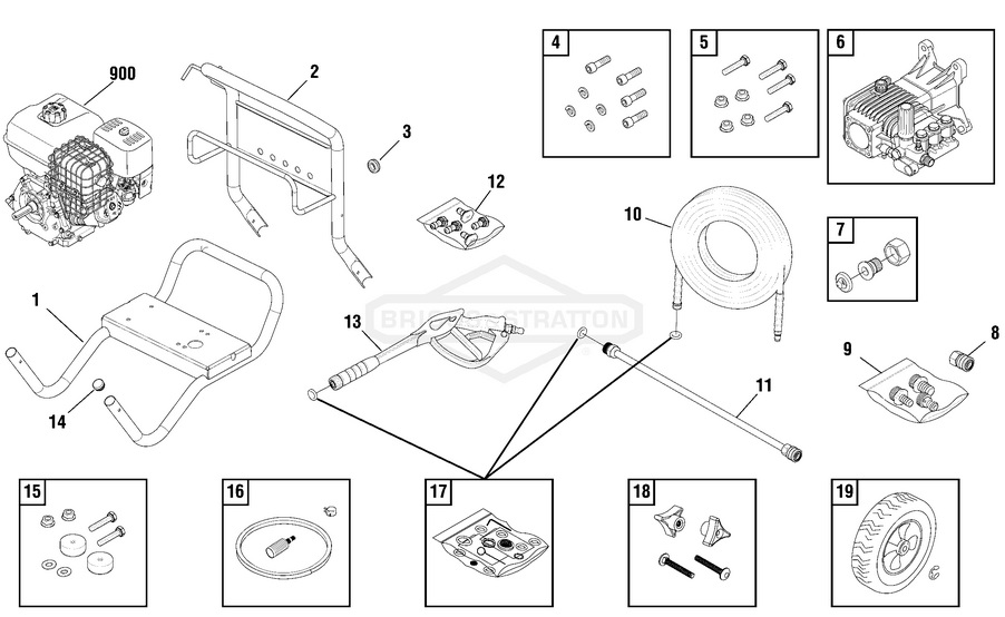 Briggs & Stratton pressure washer model 020596-02 replacement parts, pump breakdown, repair kits, owners manual and upgrade pump.